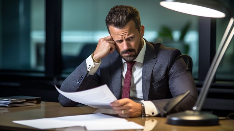 Concerned businessman reading a bad news letter